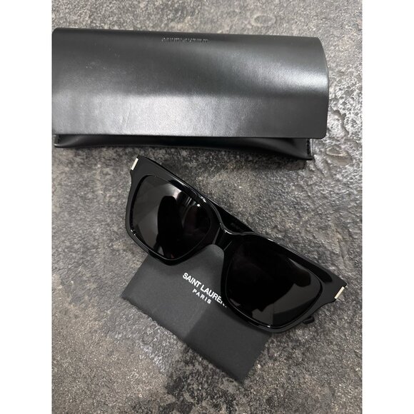 Saint Laurent SL 507 Sunglasses in Shiny Black & Solid Grey - Picture 1 of 10